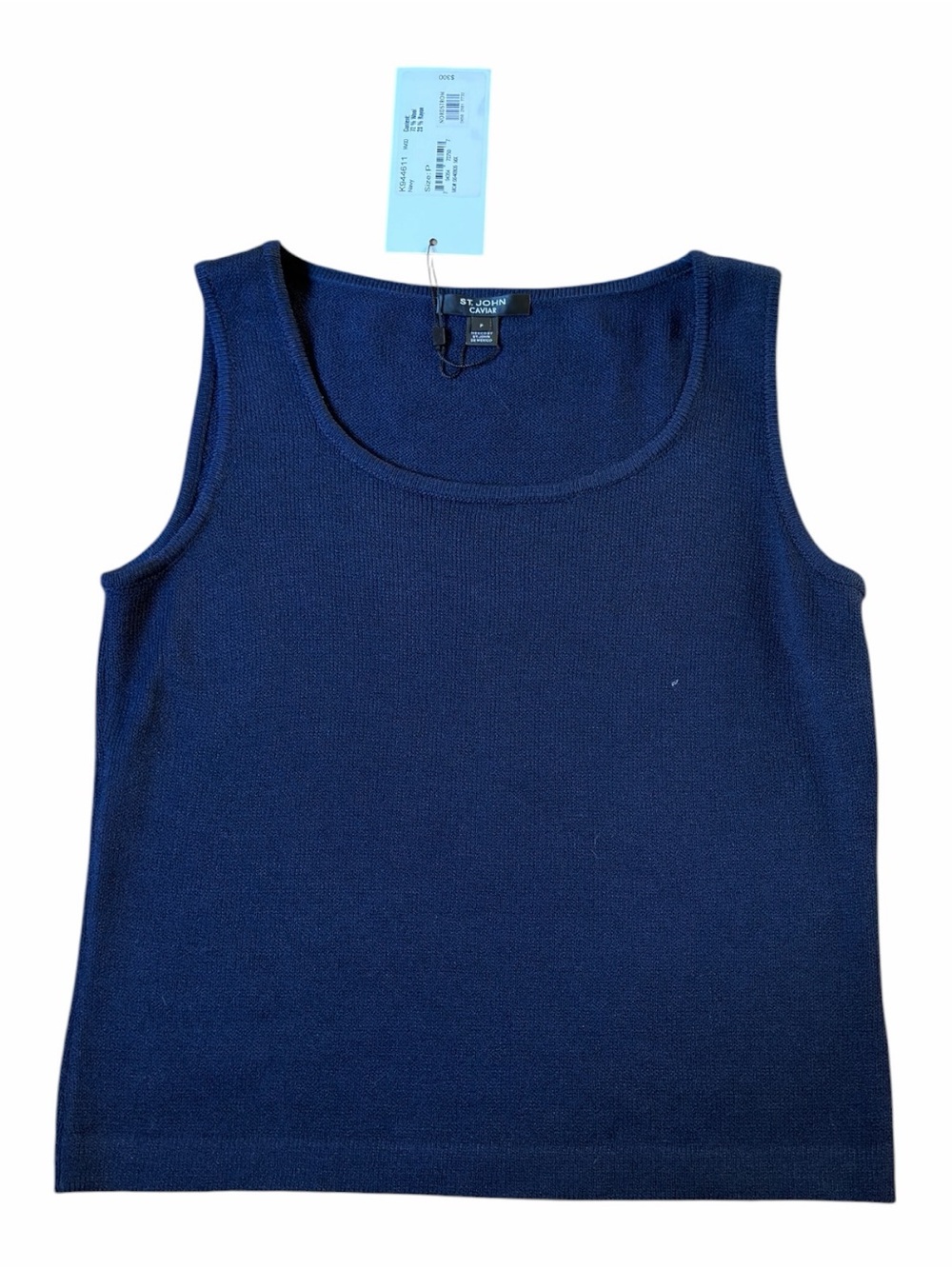 St. John Caviar Sleeveless Knit Shell Tank Top Petite Navy Wool Rayon NWT